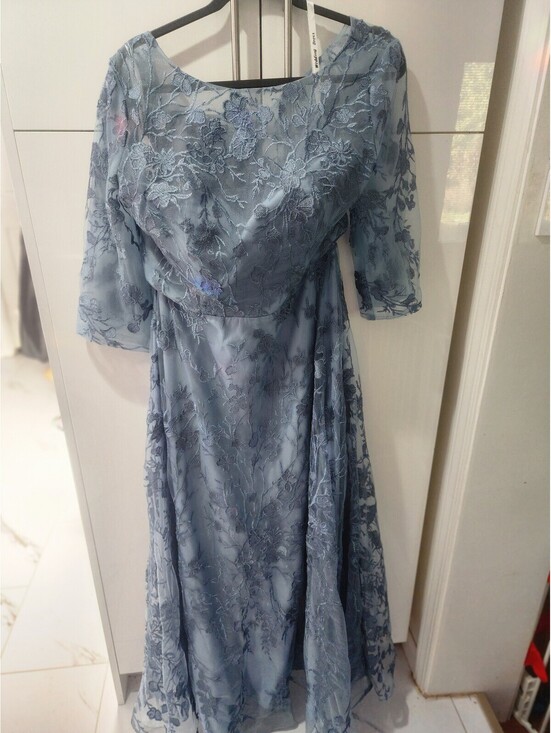 Dresses & Skirts - Elegant Light Blue Formal Lace Dress with Sheer Sleeves Size 2X
